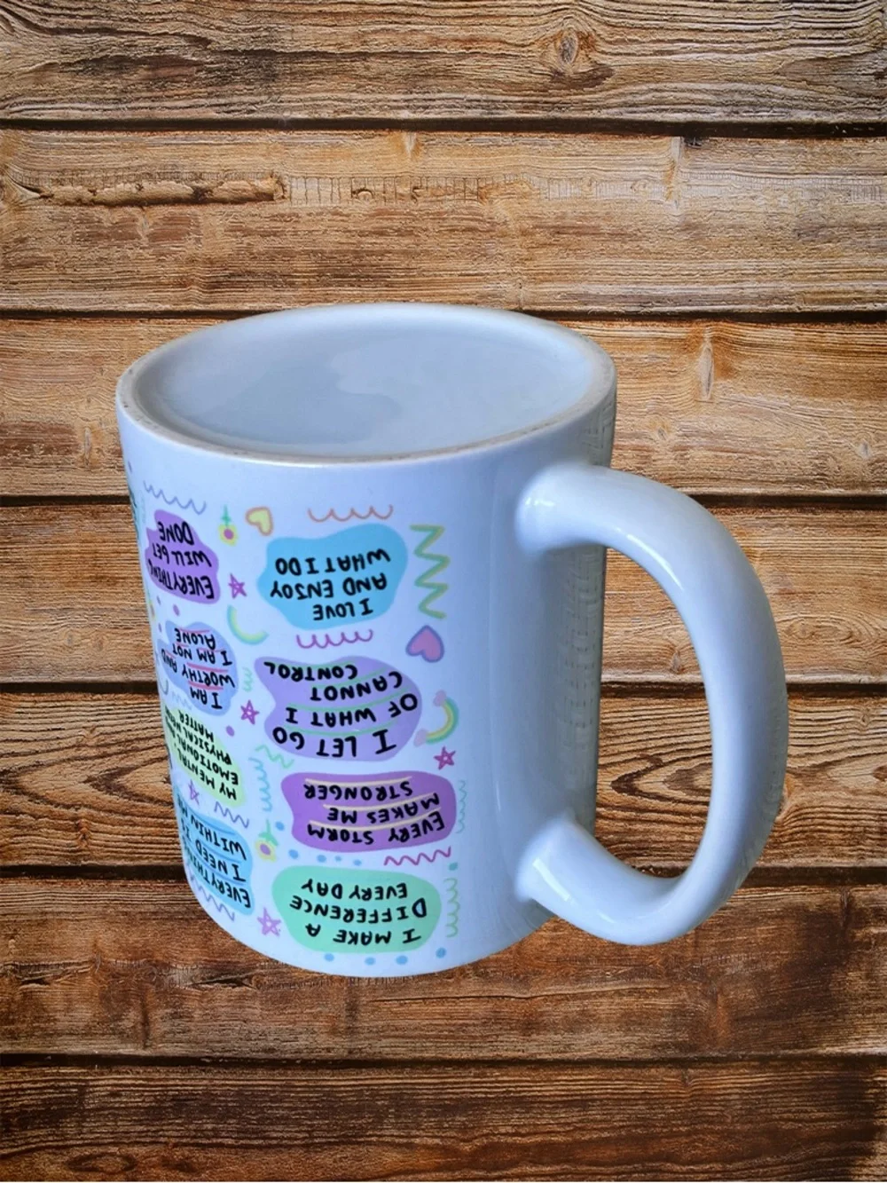 Artist Created Mug White Pink Blue Manager Affirmations